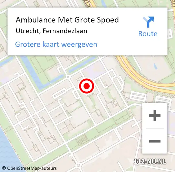 Locatie op kaart van de 112 melding: Ambulance Met Grote Spoed Naar Utrecht, Fernandezlaan op 18 juni 2016 06:27