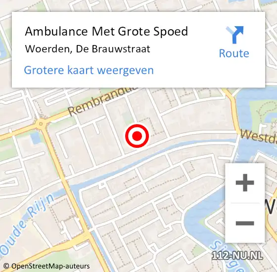 Locatie op kaart van de 112 melding: Ambulance Met Grote Spoed Naar Woerden, De Brauwstraat op 18 juni 2016 07:54