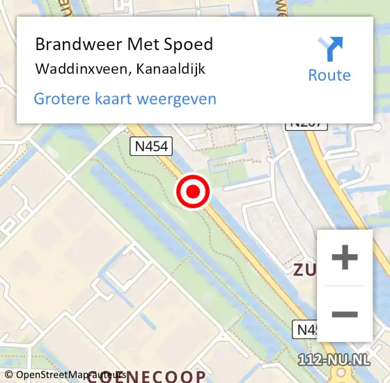 Locatie op kaart van de 112 melding: Brandweer Met Spoed Naar Waddinxveen, Kanaaldijk op 18 juni 2016 09:08