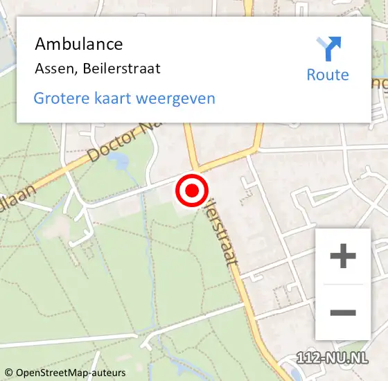 Locatie op kaart van de 112 melding: Ambulance Assen, Beilerstraat op 18 juni 2016 10:31