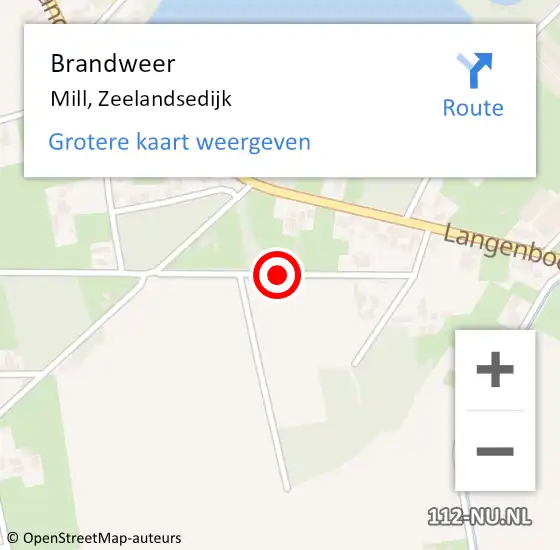 Locatie op kaart van de 112 melding: Brandweer Mill, Zeelandsedijk op 18 juni 2016 11:01