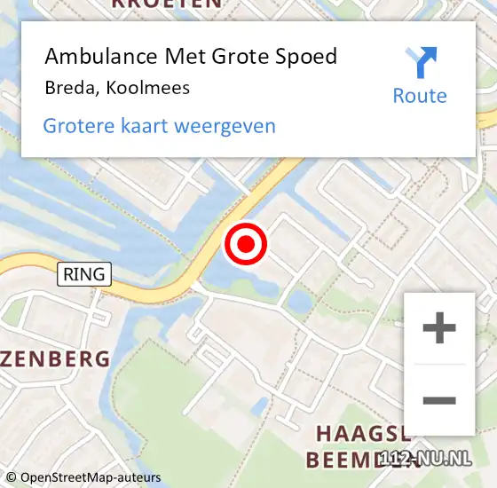 Locatie op kaart van de 112 melding: Ambulance Met Grote Spoed Naar Breda, Koolmees op 18 juni 2016 12:02