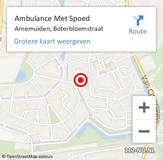 Locatie op kaart van de 112 melding: Ambulance Met Spoed Naar Arnemuiden, Boterbloemstraat op 18 juni 2016 12:19