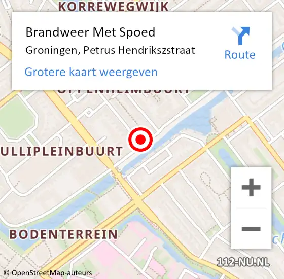 Locatie op kaart van de 112 melding: Brandweer Met Spoed Naar Groningen, Petrus Hendrikszstraat op 18 juni 2016 12:30