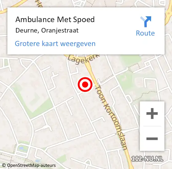 Locatie op kaart van de 112 melding: Ambulance Met Spoed Naar Deurne, Oranjestraat op 18 juni 2016 13:06