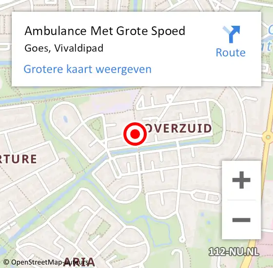 Locatie op kaart van de 112 melding: Ambulance Met Grote Spoed Naar Goes, Vivaldipad op 18 juni 2016 13:37