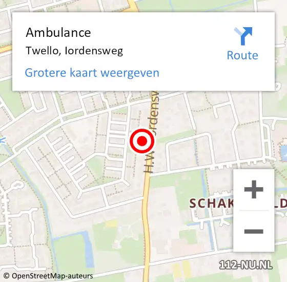 Locatie op kaart van de 112 melding: Ambulance Twello, Iordensweg op 18 juni 2016 13:52