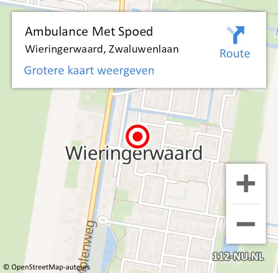 Locatie op kaart van de 112 melding: Ambulance Met Spoed Naar Wieringerwaard, Zwaluwenlaan op 18 juni 2016 13:54