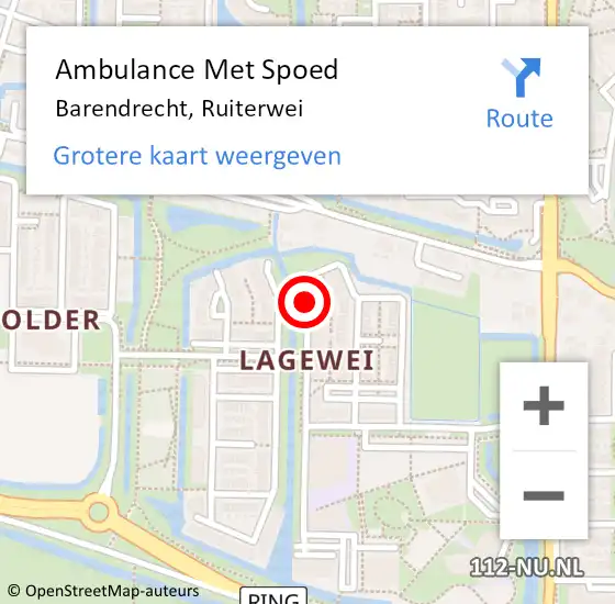 Locatie op kaart van de 112 melding: Ambulance Met Spoed Naar Barendrecht, Ruiterwei op 18 juni 2016 13:55