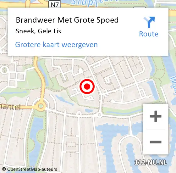 Locatie op kaart van de 112 melding: Brandweer Met Grote Spoed Naar Sneek, Gele Lis op 18 juni 2016 15:06