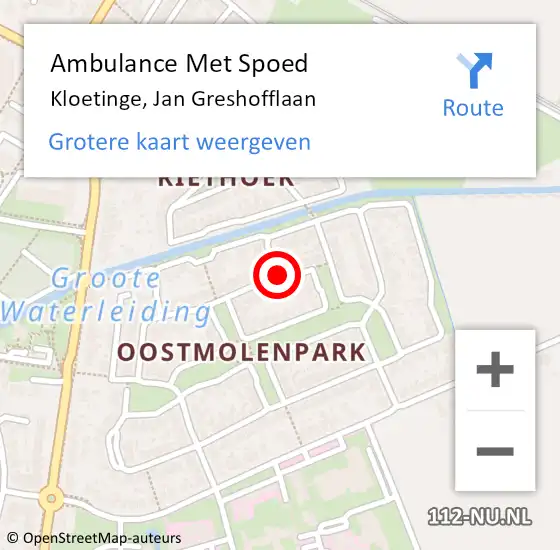 Locatie op kaart van de 112 melding: Ambulance Met Spoed Naar Kloetinge, Jan Greshofflaan op 18 juni 2016 17:09