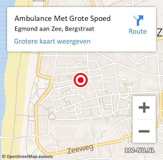 Locatie op kaart van de 112 melding: Ambulance Met Grote Spoed Naar Egmond aan Zee, Bergstraat op 18 juni 2016 17:53