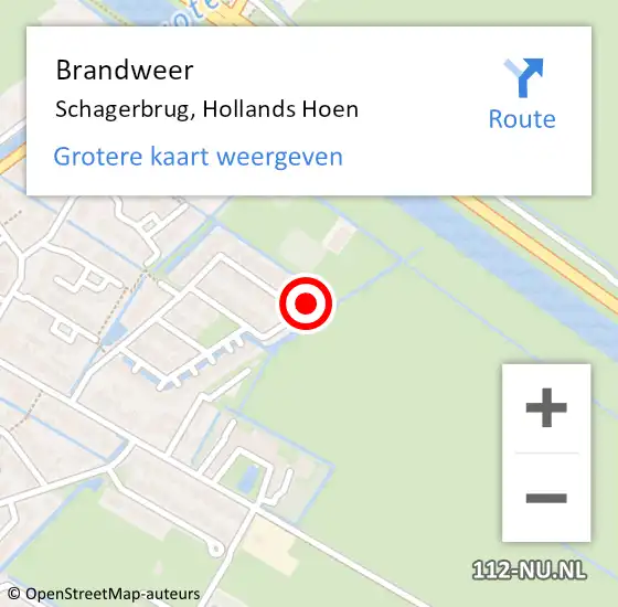 Locatie op kaart van de 112 melding: Brandweer Schagerbrug, Hollands Hoen op 18 juni 2016 19:28