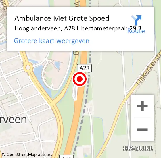 Locatie op kaart van de 112 melding: Ambulance Met Grote Spoed Naar Hooglanderveen, A28 L hectometerpaal: 29,3 op 18 juni 2016 20:23