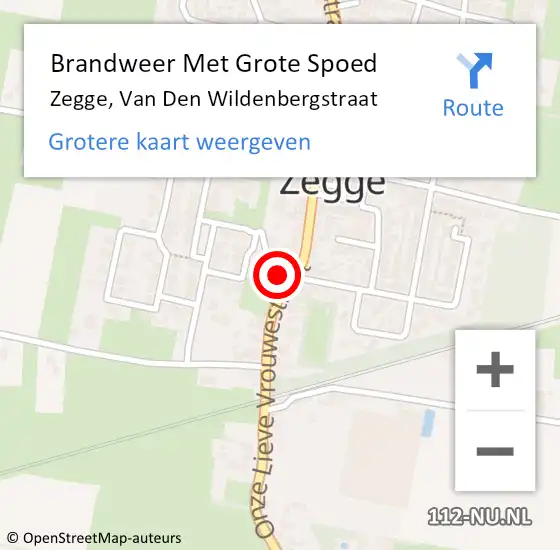 Locatie op kaart van de 112 melding: Brandweer Met Grote Spoed Naar Zegge, Van Den Wildenbergstraat op 18 juni 2016 20:32