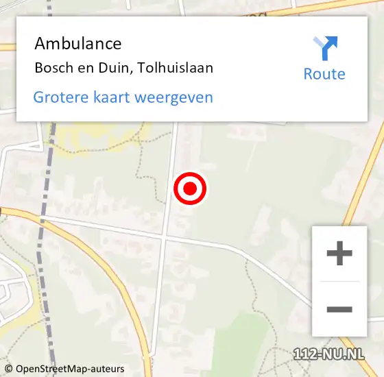 Locatie op kaart van de 112 melding: Ambulance Bosch en Duin, Tolhuislaan op 18 juni 2016 21:05