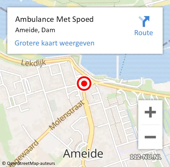 Locatie op kaart van de 112 melding: Ambulance Met Spoed Naar Ameide, Dam op 18 juni 2016 22:32