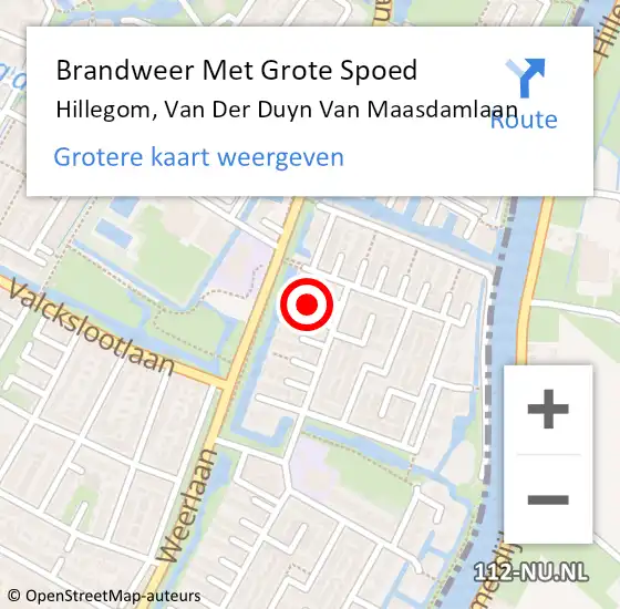 Locatie op kaart van de 112 melding: Brandweer Met Grote Spoed Naar Hillegom, Van Der Duyn Van Maasdamlaan op 19 juni 2016 00:08