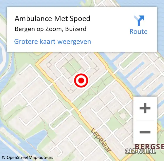 Locatie op kaart van de 112 melding: Ambulance Met Spoed Naar Bergen op Zoom, Buizerd op 19 juni 2016 01:19
