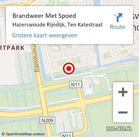 Locatie op kaart van de 112 melding: Brandweer Met Spoed Naar Hazerswoude Rijndijk, Ten Katestraat op 19 juni 2016 03:20