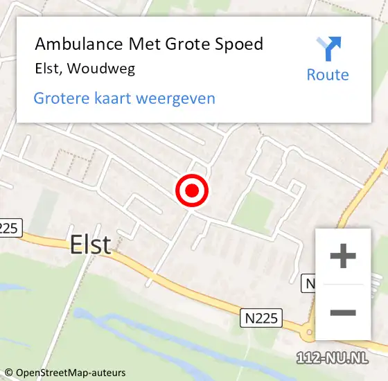 Locatie op kaart van de 112 melding: Ambulance Met Grote Spoed Naar Elst, Woudweg op 19 juni 2016 03:24