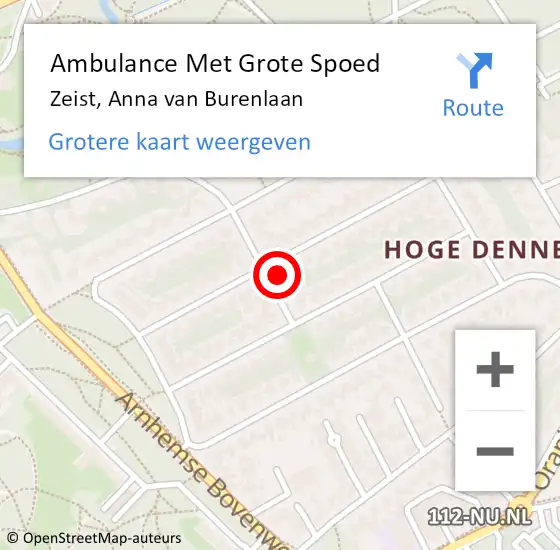 Locatie op kaart van de 112 melding: Ambulance Met Grote Spoed Naar Zeist, Anna van Burenlaan op 19 juni 2016 08:16