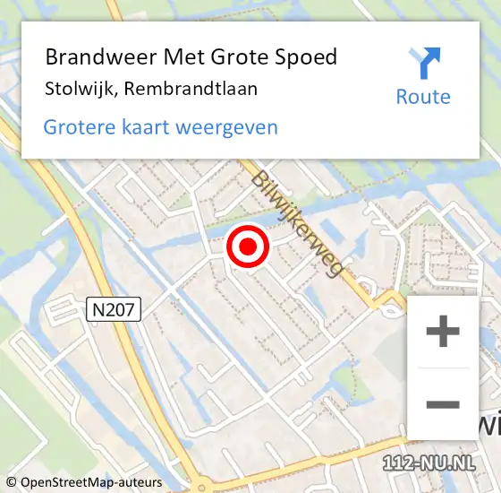 Locatie op kaart van de 112 melding: Brandweer Met Grote Spoed Naar Stolwijk, Rembrandtlaan op 19 juni 2016 09:10