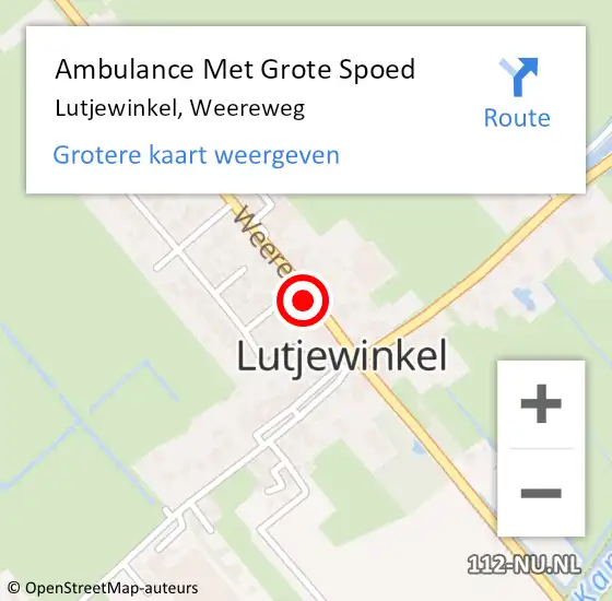 Locatie op kaart van de 112 melding: Ambulance Met Grote Spoed Naar Lutjewinkel, Weereweg op 19 juni 2016 09:13