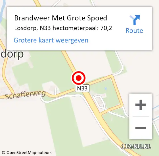 Locatie op kaart van de 112 melding: Brandweer Met Grote Spoed Naar Losdorp, N33 hectometerpaal: 70,2 op 19 juni 2016 13:41