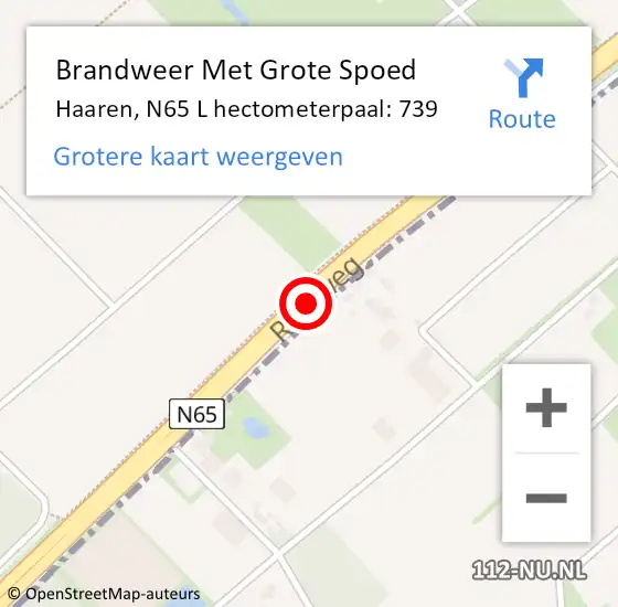 Locatie op kaart van de 112 melding: Brandweer Met Grote Spoed Naar Haaren, N65 L hectometerpaal: 739 op 19 juni 2016 14:13