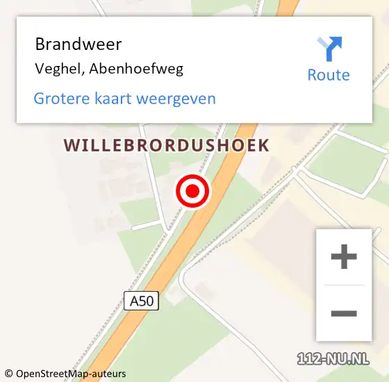 Locatie op kaart van de 112 melding: Brandweer Veghel, Abenhoefweg op 19 juni 2016 15:27