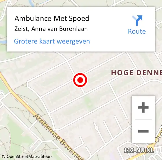 Locatie op kaart van de 112 melding: Ambulance Met Spoed Naar Zeist, Anna van Burenlaan op 19 juni 2016 15:40