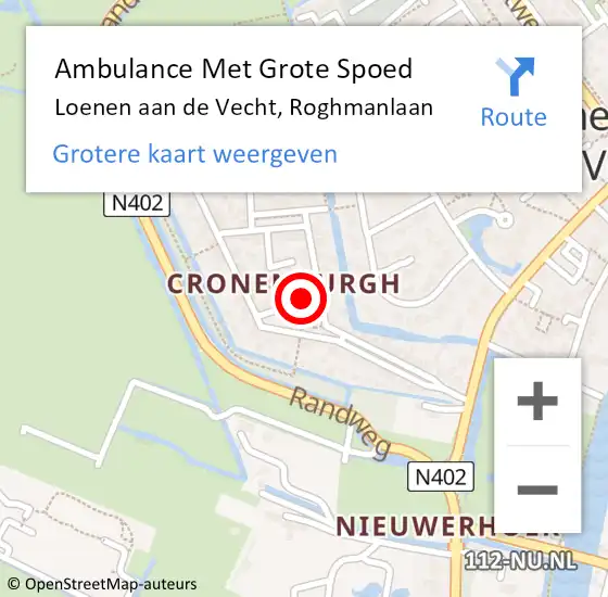 Locatie op kaart van de 112 melding: Ambulance Met Grote Spoed Naar Loenen aan de Vecht, Roghmanlaan op 19 juni 2016 16:32