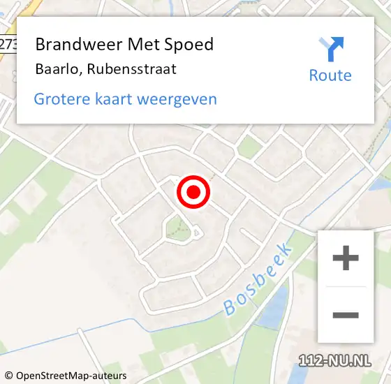 Locatie op kaart van de 112 melding: Brandweer Met Spoed Naar Baarlo, Rubensstraat op 19 juni 2016 17:40