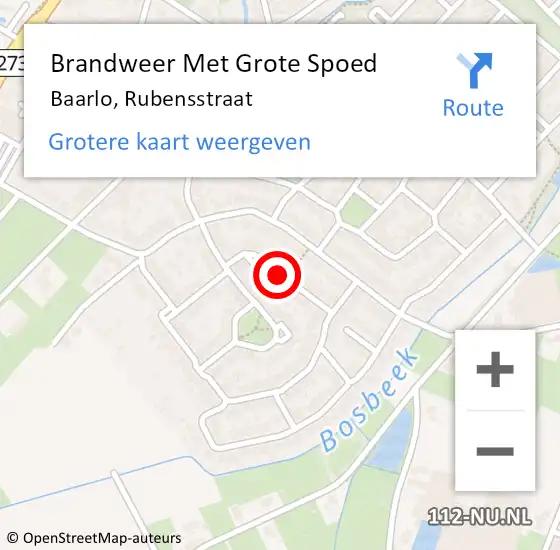 Locatie op kaart van de 112 melding: Brandweer Met Grote Spoed Naar Baarlo, Rubensstraat op 19 juni 2016 17:40