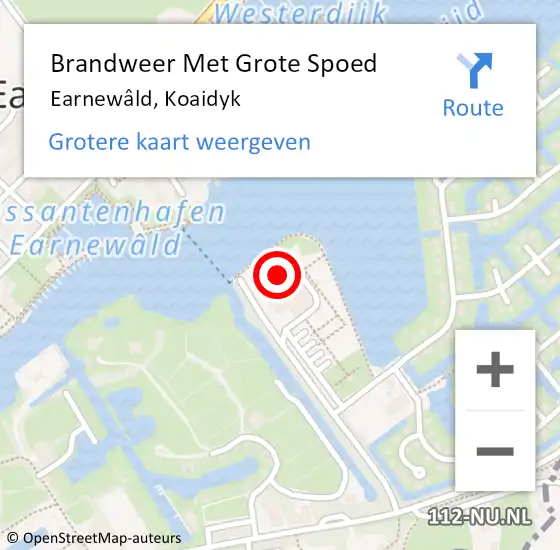 Locatie op kaart van de 112 melding: Brandweer Met Grote Spoed Naar Earnewald, Koaidyk op 19 juni 2016 22:08