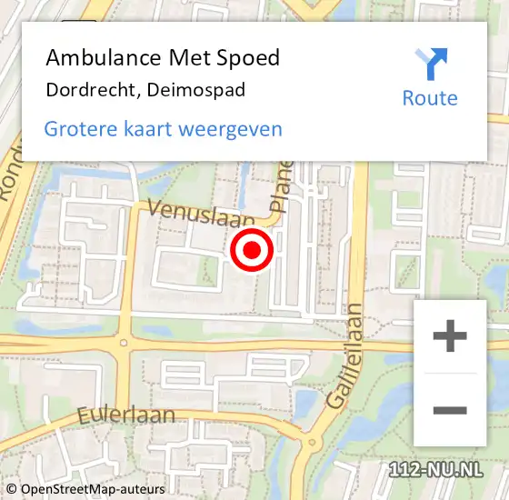 Locatie op kaart van de 112 melding: Ambulance Met Spoed Naar Dordrecht, Deimospad op 19 juni 2016 22:54
