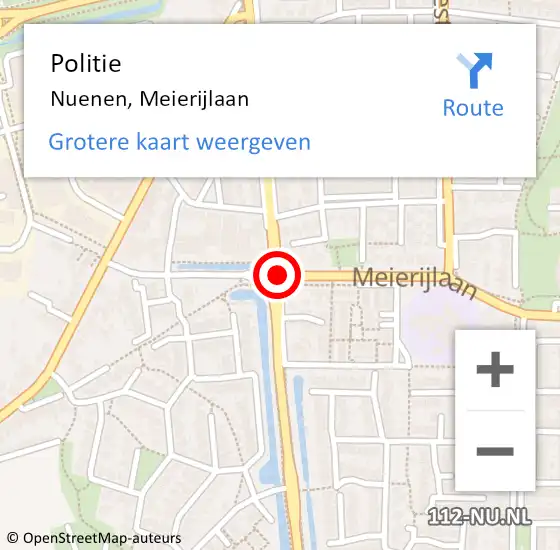 Locatie op kaart van de 112 melding: Politie Nuenen, Meierijlaan op 19 juni 2016 23:04