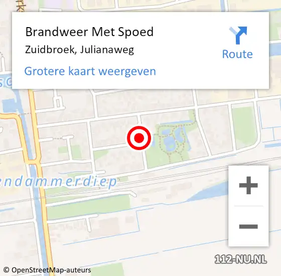 Locatie op kaart van de 112 melding: Brandweer Met Spoed Naar Zuidbroek, Julianaweg op 19 juni 2016 23:38