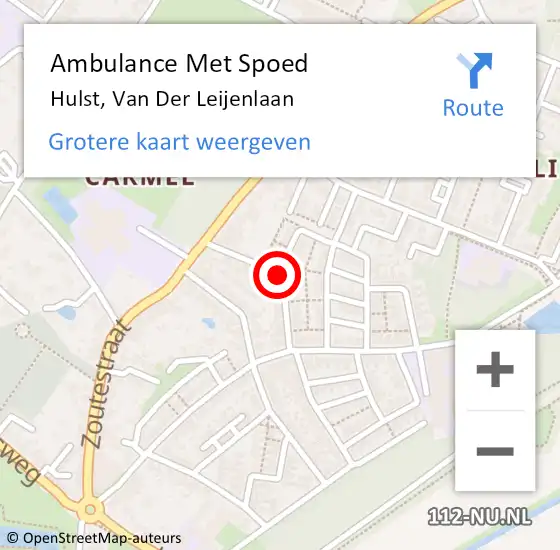 Locatie op kaart van de 112 melding: Ambulance Met Spoed Naar Hulst, Van Der Leijenlaan op 20 juni 2016 00:04