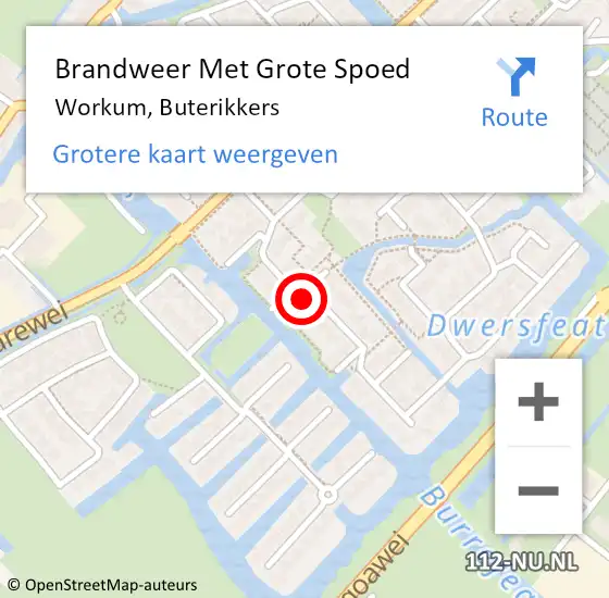 Locatie op kaart van de 112 melding: Brandweer Met Grote Spoed Naar Workum, Buterikkers op 20 juni 2016 02:28