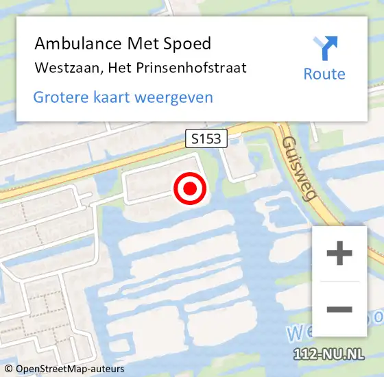 Locatie op kaart van de 112 melding: Ambulance Met Spoed Naar Westzaan, Het Prinsenhofstraat op 20 juni 2016 04:05