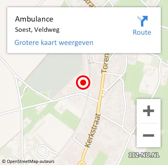 Locatie op kaart van de 112 melding: Ambulance Soest, Veldweg op 20 juni 2016 08:01