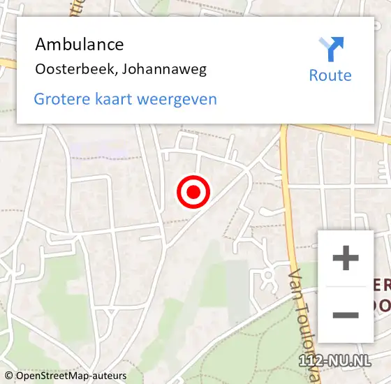 Locatie op kaart van de 112 melding: Ambulance Oosterbeek, Johannaweg op 20 juni 2016 08:03