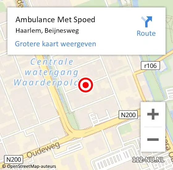 Locatie op kaart van de 112 melding: Ambulance Met Spoed Naar Haarlem, Beijnesweg op 20 juni 2016 08:49