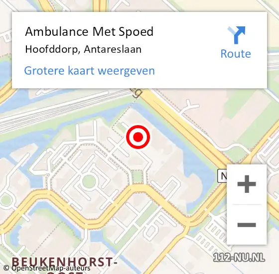 Locatie op kaart van de 112 melding: Ambulance Met Spoed Naar Hoofddorp, Antareslaan op 20 juni 2016 10:25