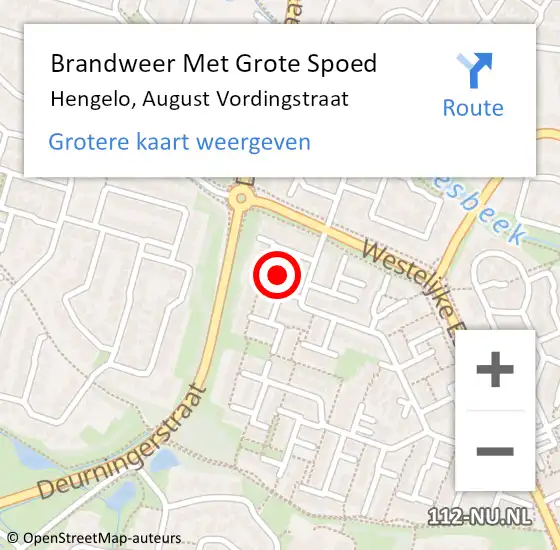 Locatie op kaart van de 112 melding: Brandweer Met Grote Spoed Naar Hengelo, August Vordingstraat op 20 juni 2016 11:42