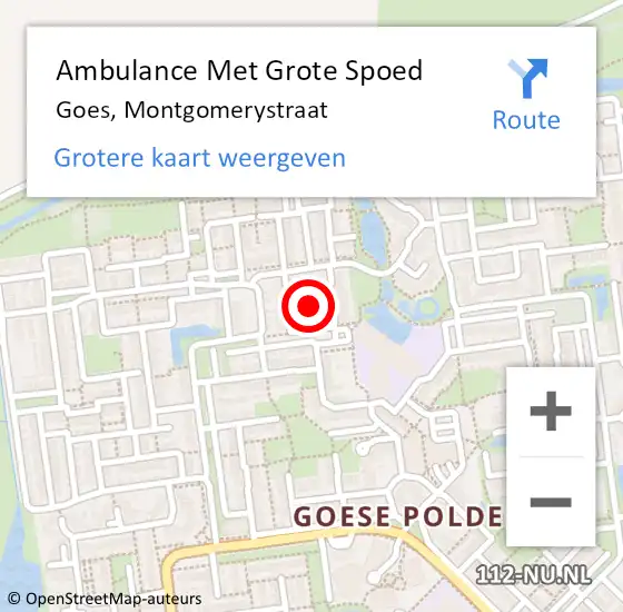 Locatie op kaart van de 112 melding: Ambulance Met Grote Spoed Naar Goes, Montgomerystraat op 20 juni 2016 12:24