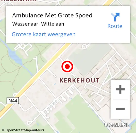 Locatie op kaart van de 112 melding: Ambulance Met Grote Spoed Naar Wassenaar, Wittelaan op 20 juni 2016 13:07