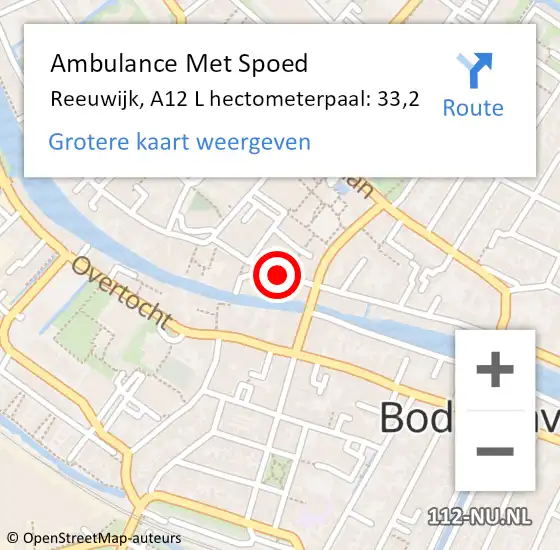 Locatie op kaart van de 112 melding: Ambulance Met Spoed Naar Reeuwijk, A12 R hectometerpaal: 33,2 op 20 juni 2016 13:15